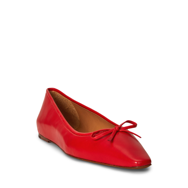Ralph Lauren Pointed Leather Ballet Flat In Ruby In Red