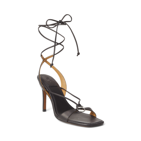 Женские сандалии Ralph Lauren O-Ring Leather Wrap Sandal, цвет: Чёрный