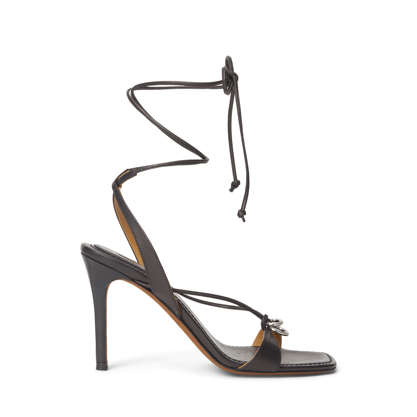 Женские сандалии Ralph Lauren O-Ring Leather Wrap Sandal, цвет: Чёрный — фото 4
