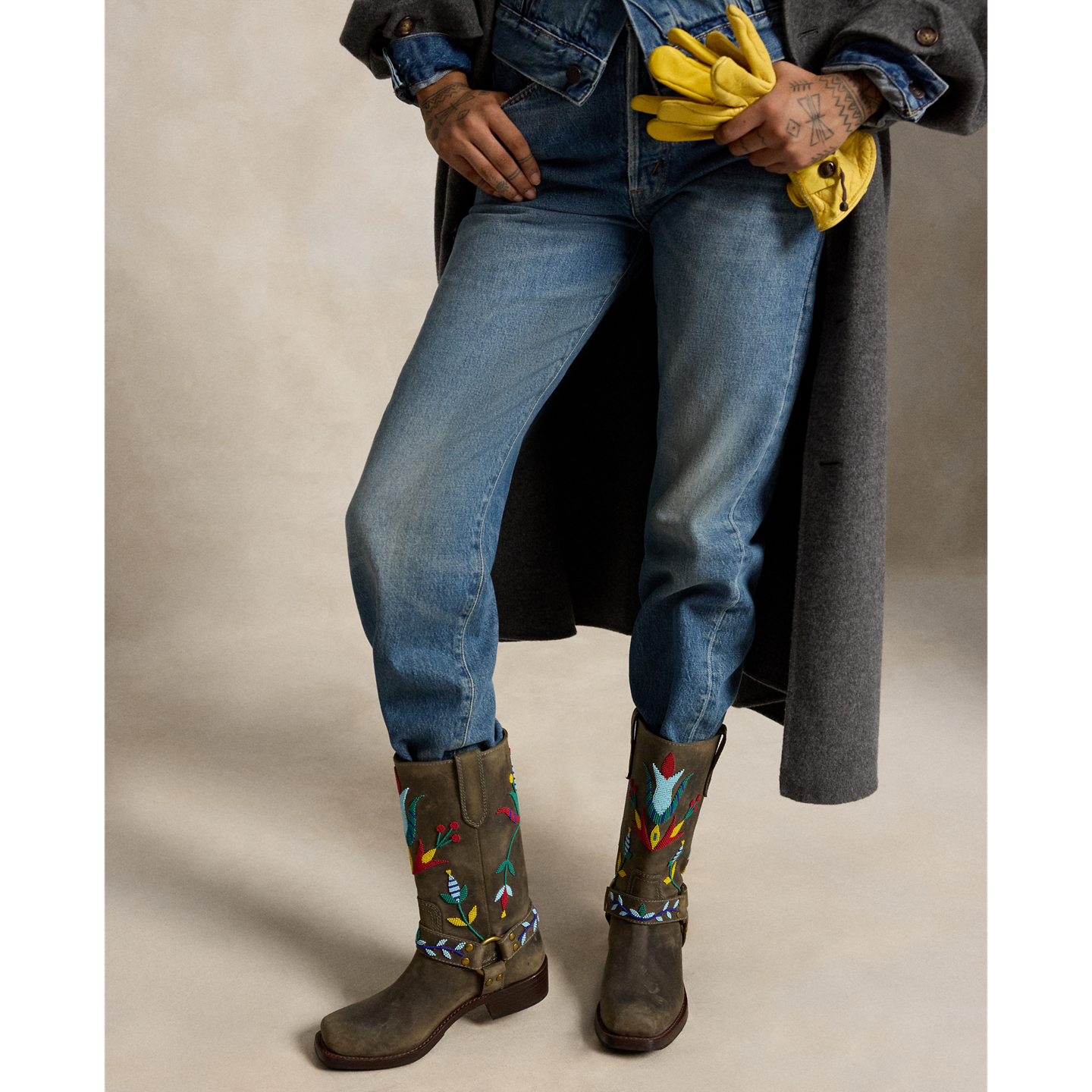 Женские ботинки Ralph Lauren PRL x TÓPA Leather Medicine, цвет: Угольный / Разноцветный — фото 3
