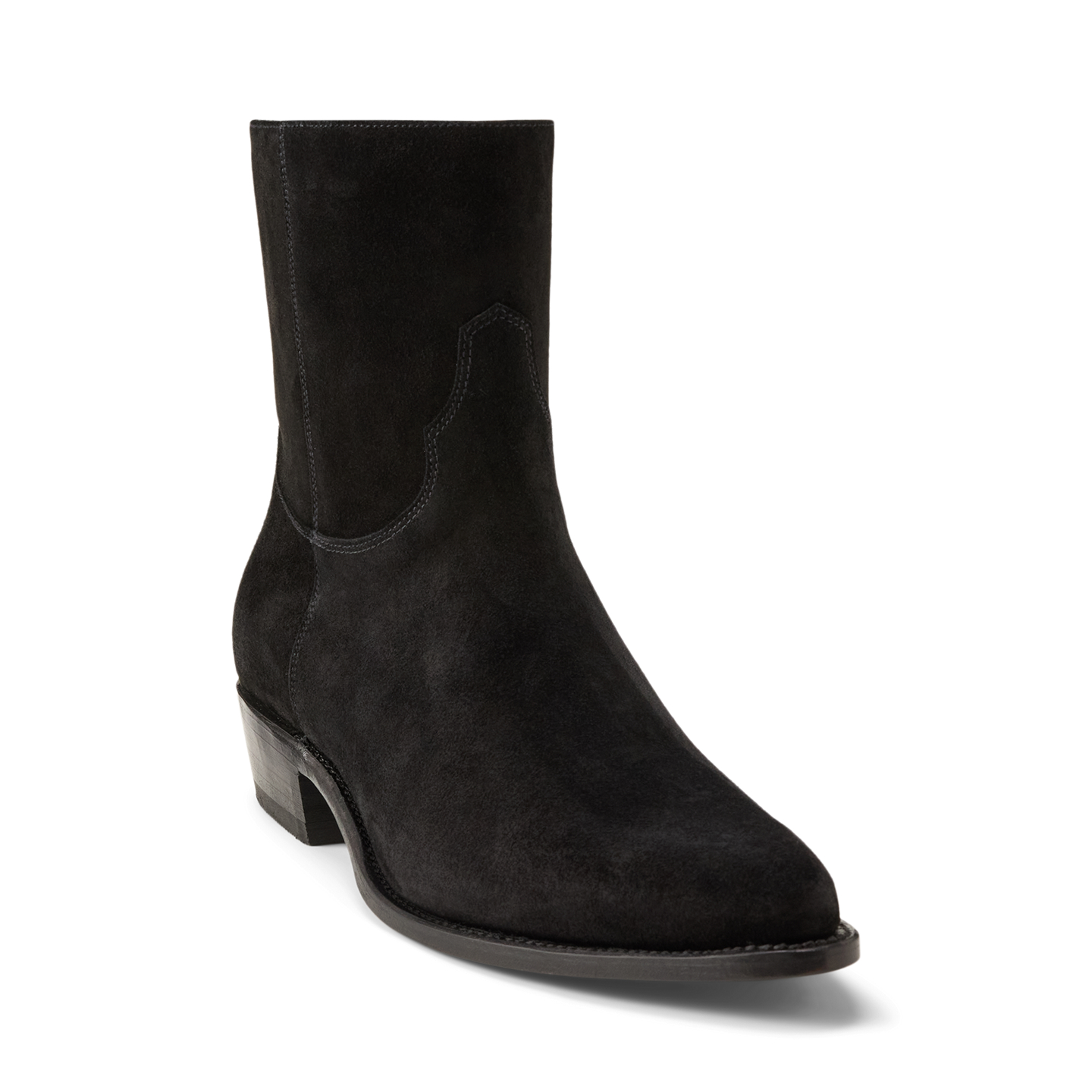 Женские ботинки Ralph Lauren Calfskin Suede Western Boot, цвет: Чёрный — фото 1