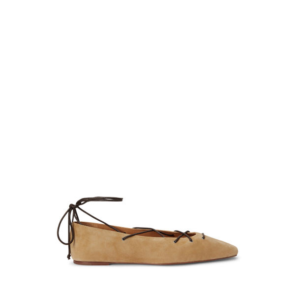 Suede Lace-Up Pointed Ballet Flat Polo Ralph Lauren 1