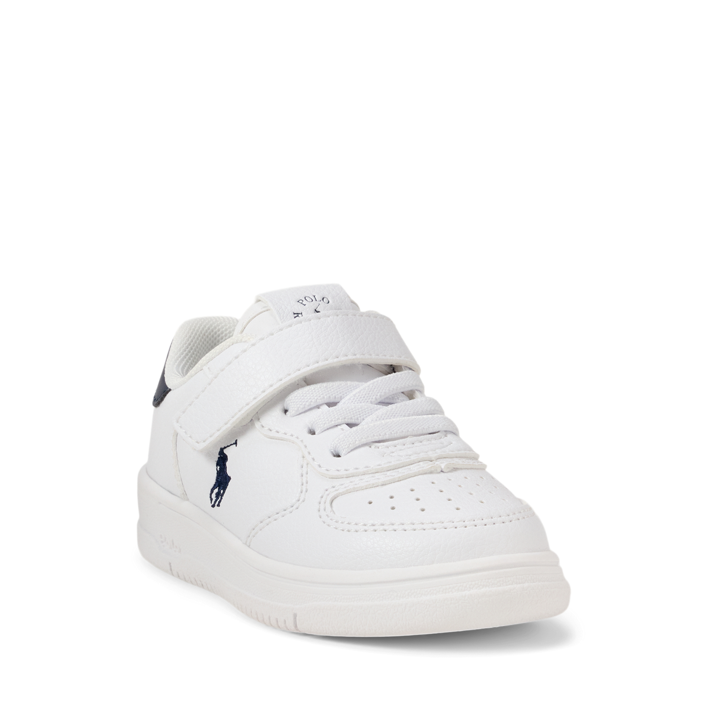 Детские кроссовки Ralph Lauren Masters Court Faux-Leather PS, цвет: Белый / Тёмно-синий — фото 1