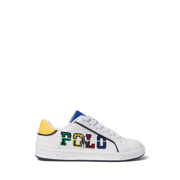 White Multi Court Logo Faux-Leather EZ Sneaker Junior 1