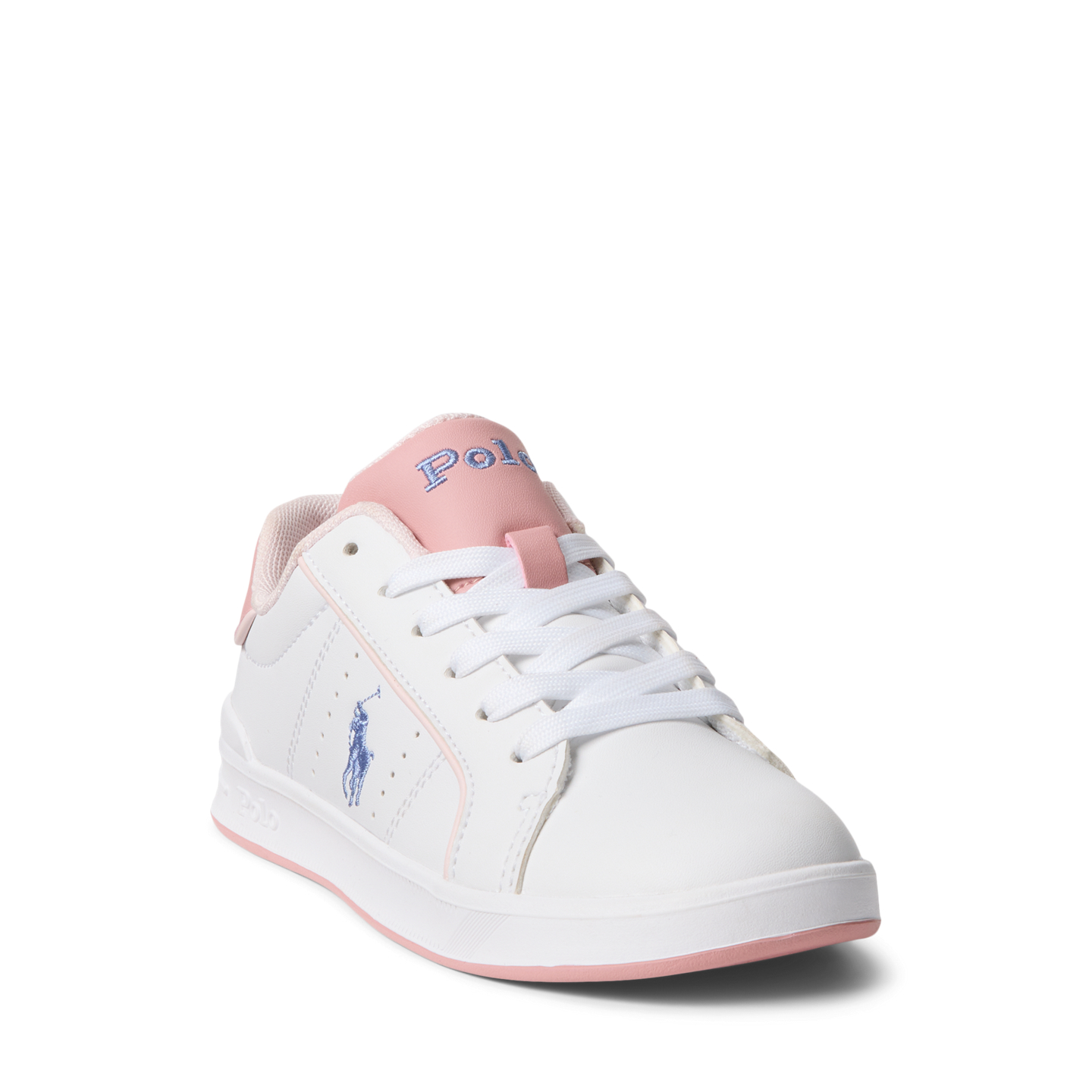 Детские кроссовки Ralph Lauren Heritage Court III Faux-Leather, цвет: Белый гладкий / Розовый — фото 1