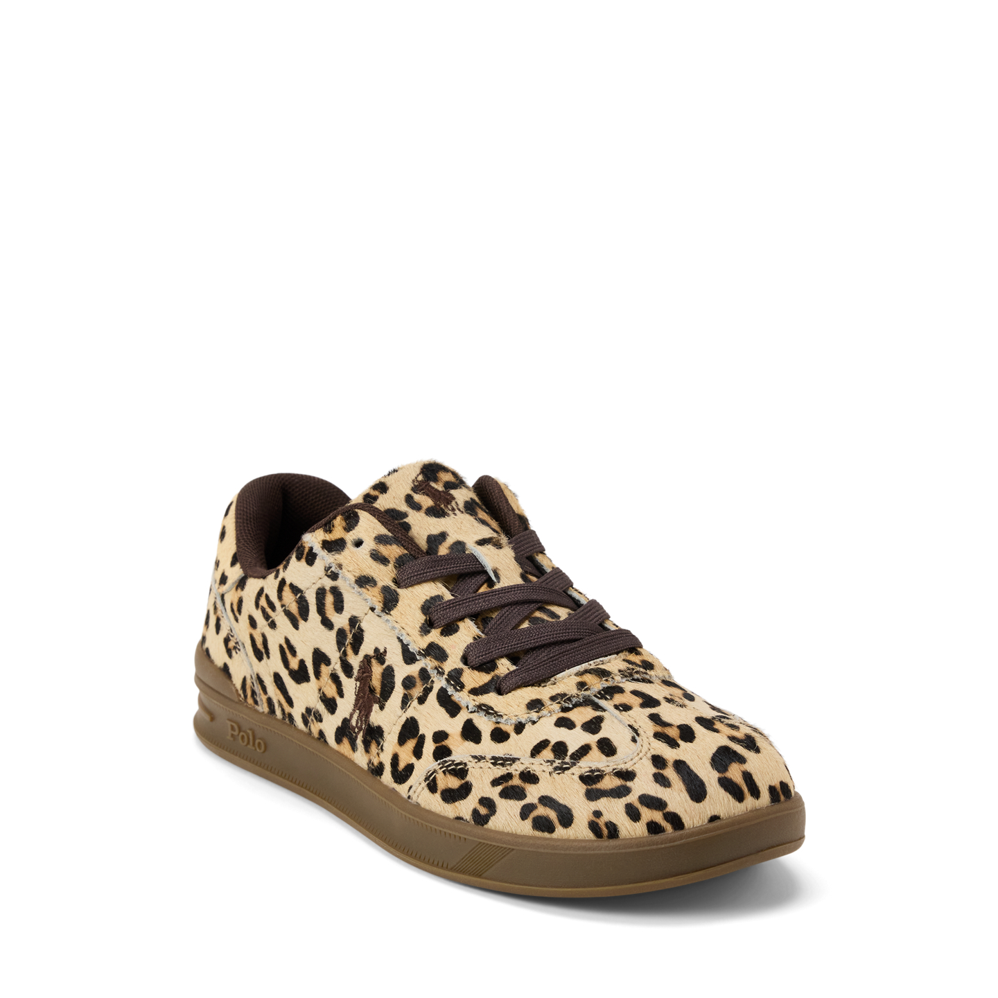 Детские кроссовки Ralph Lauren Hollis Leopard Print Haircalf EZ, цвет: Коричневый — фото 1