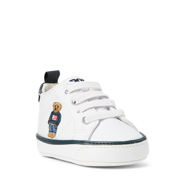 White Quilton Polo Bear Faux-Leather Sneaker Baby Boy 2