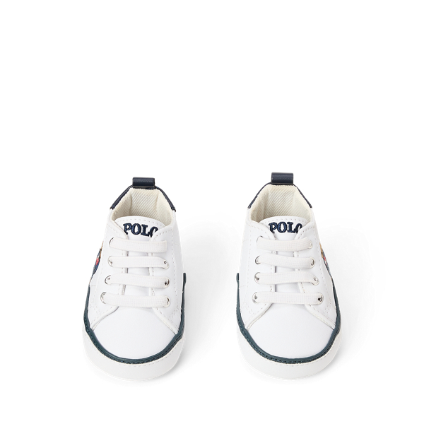 White Quilton Polo Bear Faux-Leather Sneaker Baby Boy 4