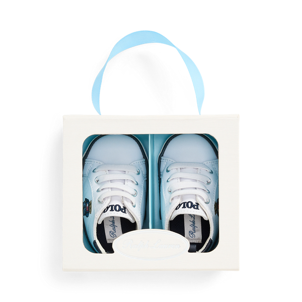 White Quilton Polo Bear Faux-Leather Sneaker Baby Boy 6
