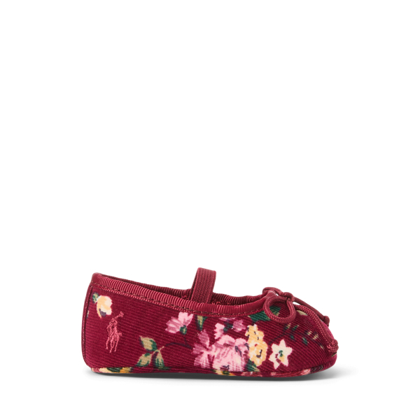 Burgundy Floral Allie Floral Corduroy Ballet Flat Baby Girl 1